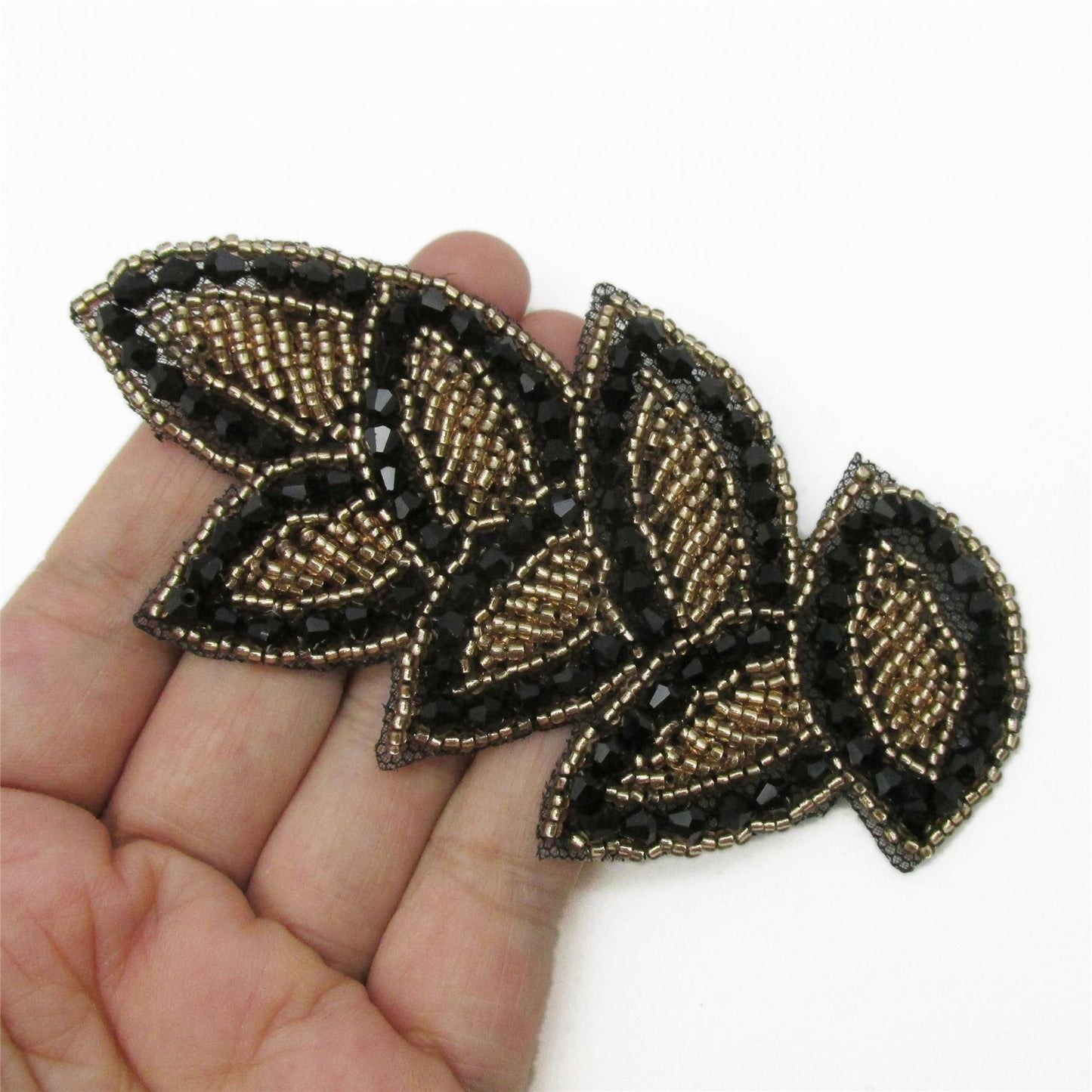 Beaded Leaf Shaped Motif 12cm 9939