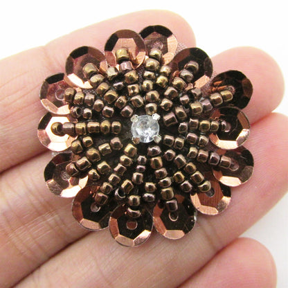 Beaded Sequin Flower Motif With Diamante 30mm 7741