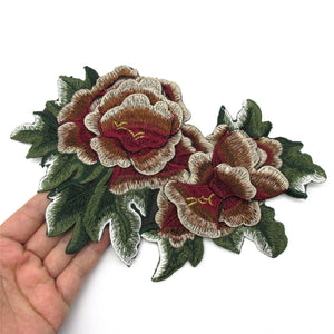 3D Floral Embroidered Flower Patch WINE 23cm 6437