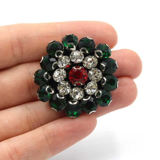 Round Diamante Stone Motif on Felt - Green - 35mm - 6198