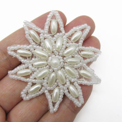 Beaded Flower Head Motif - 60mm - 7461