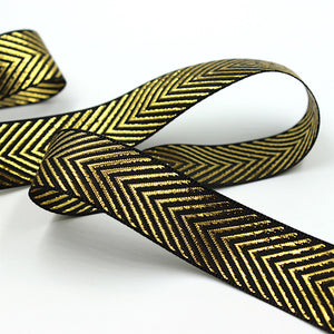 Lamé Chevron Ribbon Black Gold 24mm  5493
