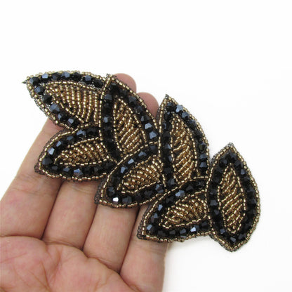 Beaded Leaf Shaped Motif 12cm 9939