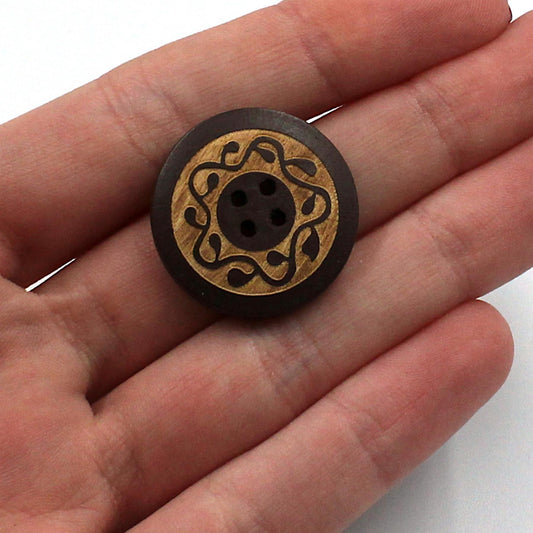 Engraved Wooden Button - Natural Brown - 40L (25mm) x 5pcs - 5575