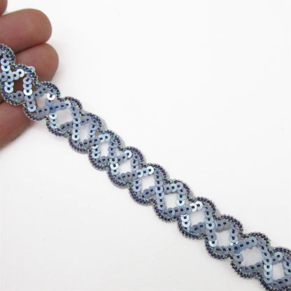 Sequin and Lurex Criss Cross Braid - 17mm - by the metre - 9726