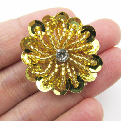 Beaded Sequin Flower Motif with Diamante - 35mm - 7741