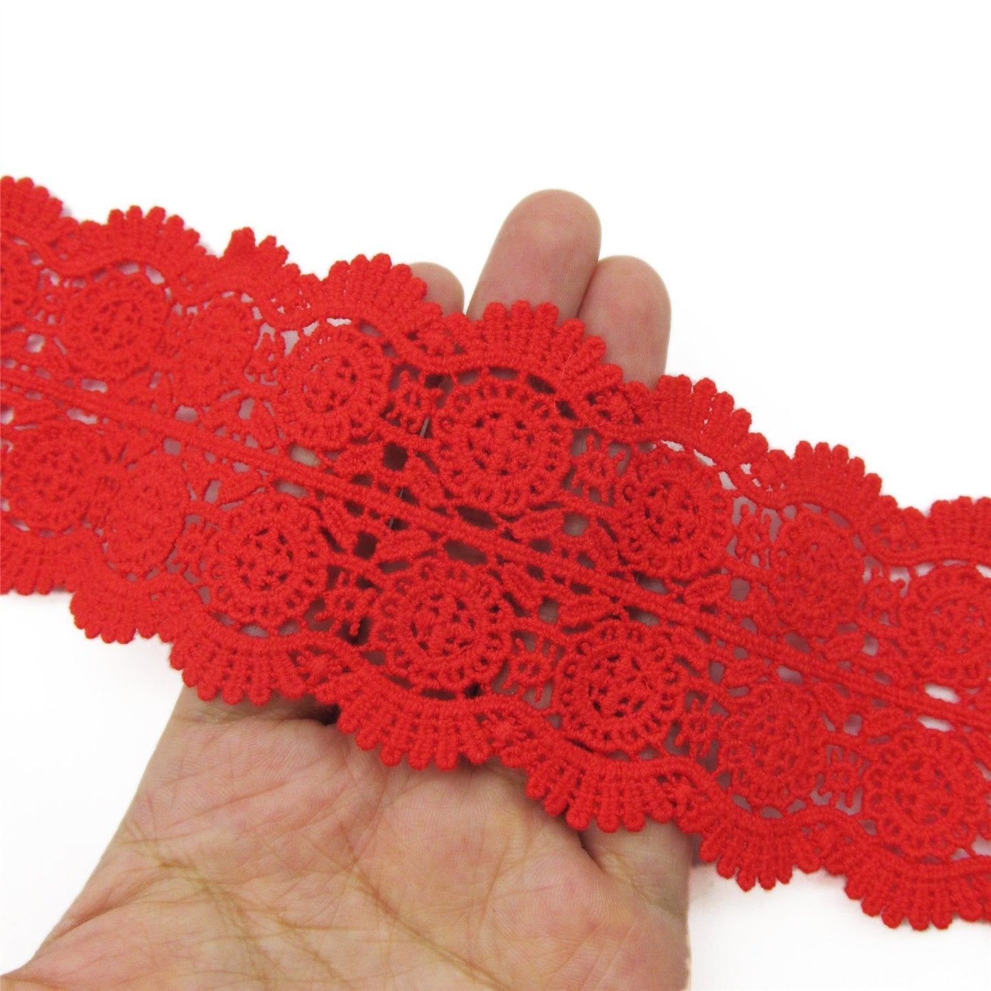 Crochet Style Circle Lace - Red - 65mm - by the metre - 5419