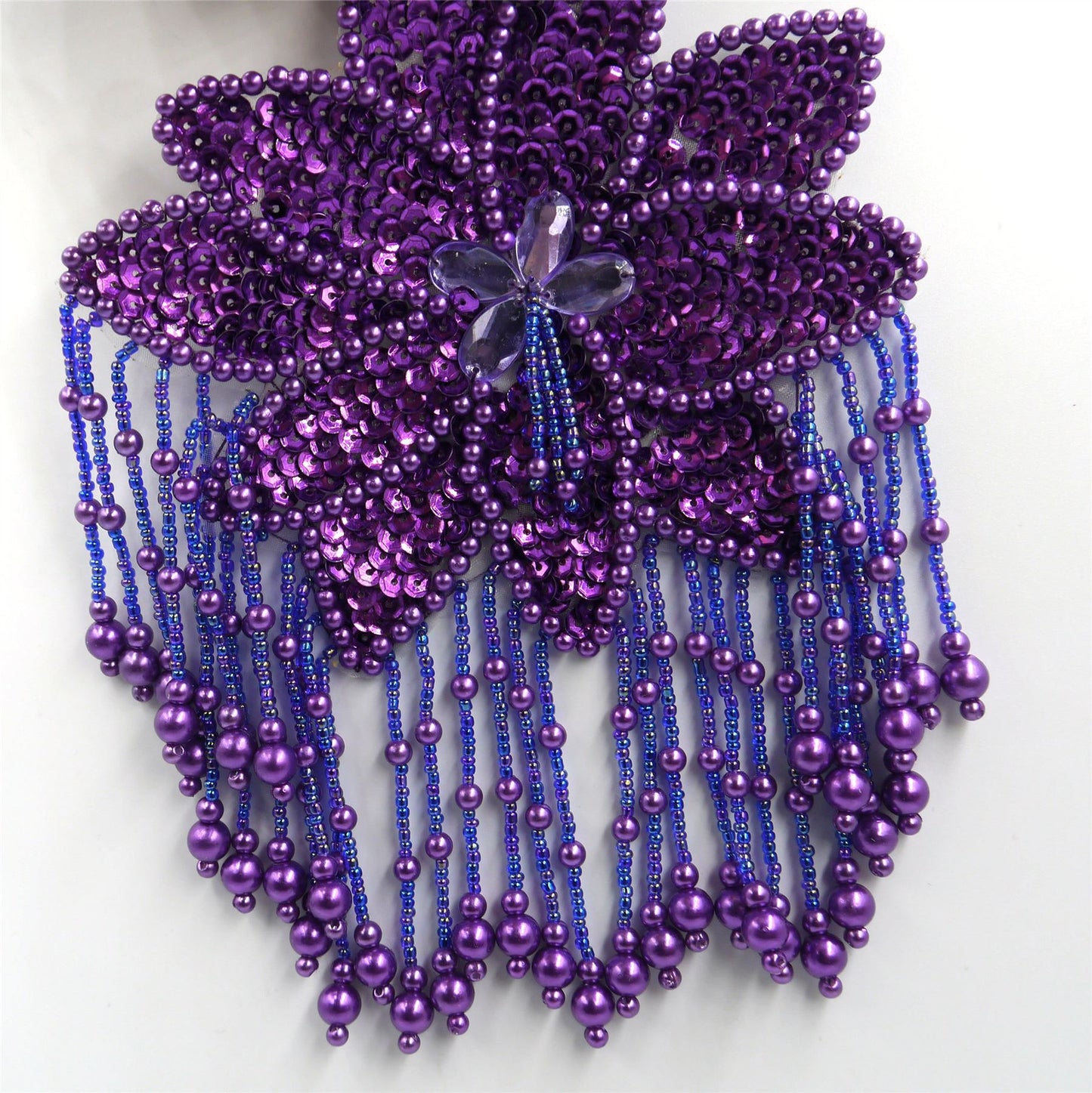 Large Sequin Flower Motif with Beaded Dangles - 19cm - 7291