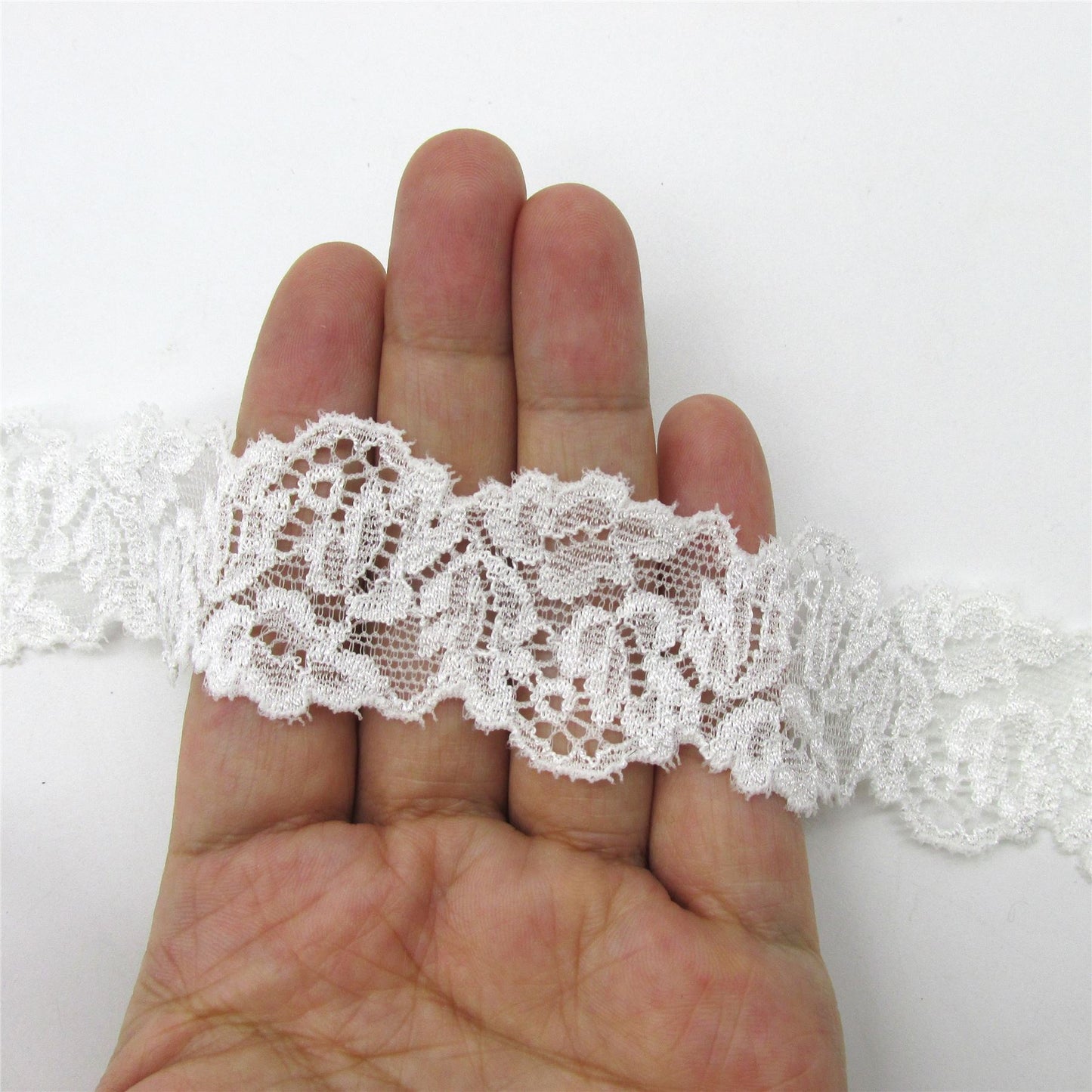 Floral Stretch Lace - White - 35mm - by the metre - 5408