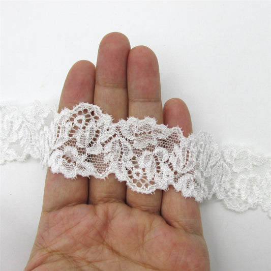 Floral Stretch Lace - White - 35mm - by the metre - 5408