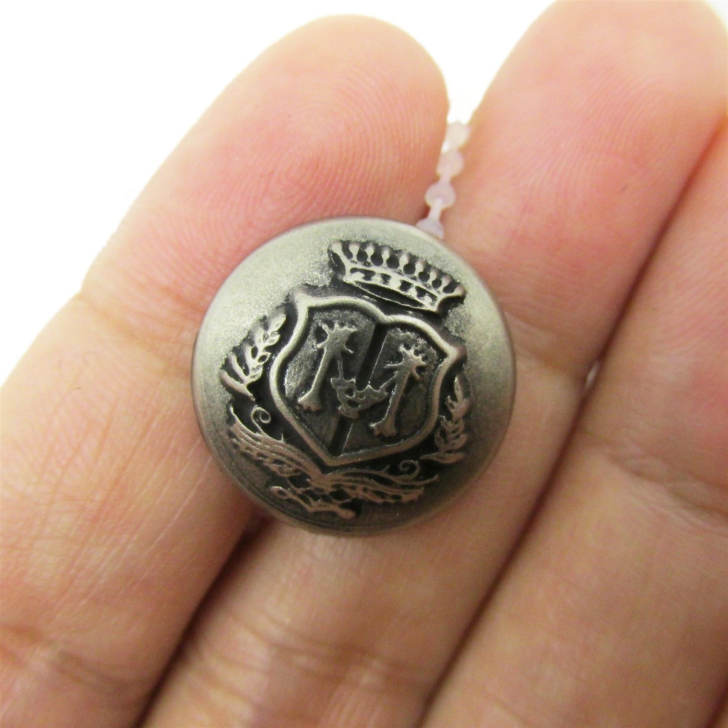 Metal Look ABS Button with Crest Detail - Pewter x 5pcs - 9973