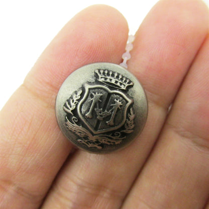 Metal Look ABS Button with Crest Detail - Pewter x 5pcs - 9973