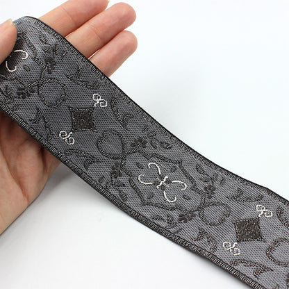Damask Patterned Brocade Dark Silver 50mm 9290