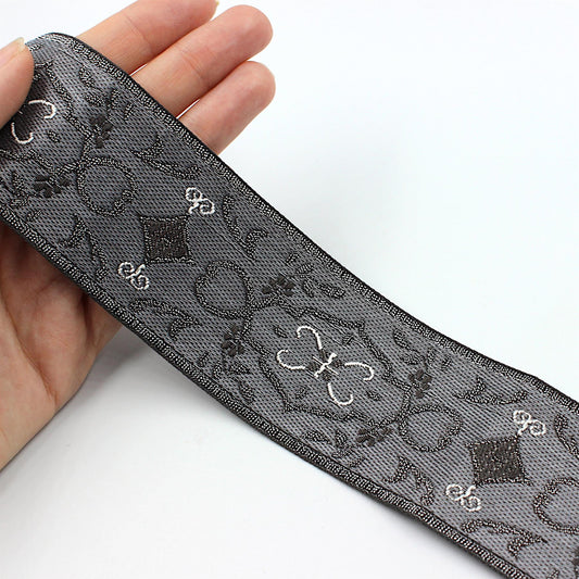 Damask Patterned Brocade Dark Silver 50mm 9290