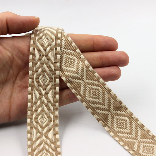 Polycotton Geo Braid Beige Ivory 27mm 6128