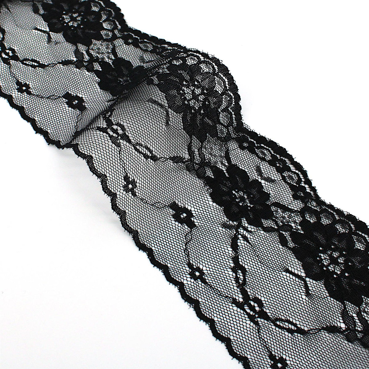 Wide Lace with Flowers - Black - 85mm - by the metre - 5411