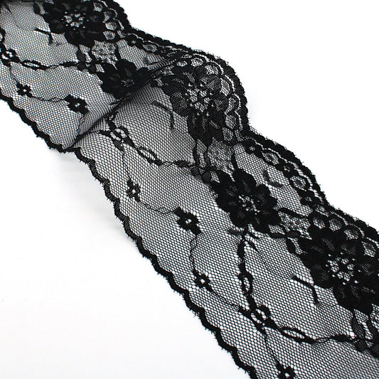 Wide Lace with Flowers - Black - 85mm - by the metre - 5411
