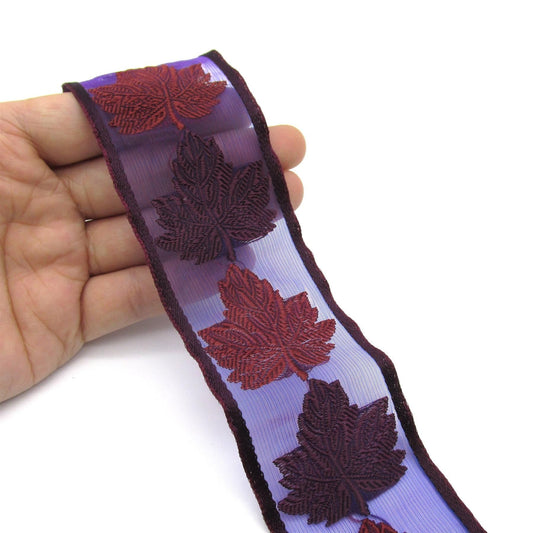 Sheer Braid With Jacquard Leaves Purple 50mm x1m - 8848