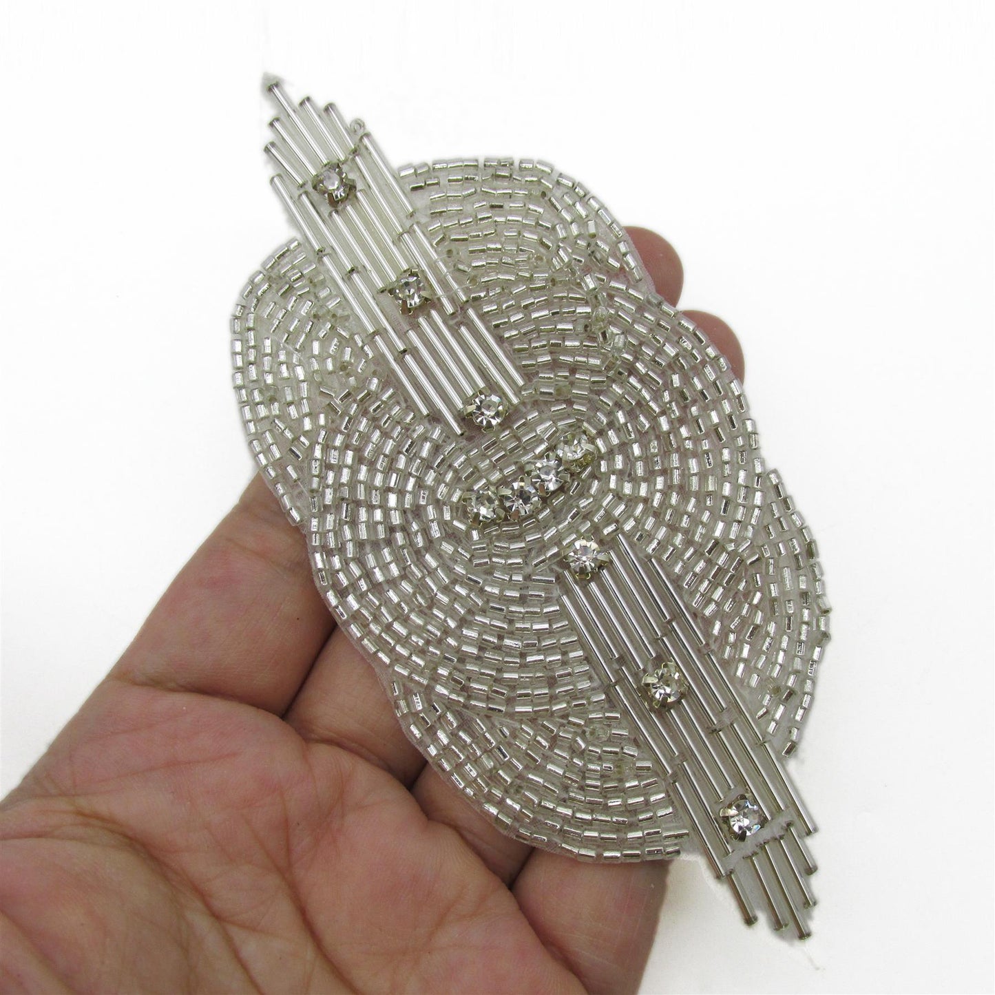 Art Deco Bugle Bead and Crystal Motif - 12cm - 9242