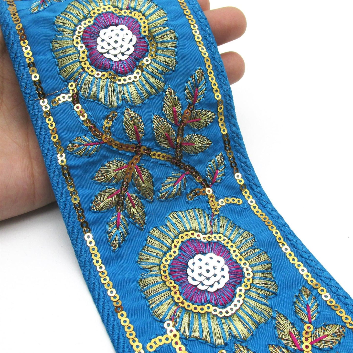 Floral Embroidered and Sequin Braid - 80mm - by the metre - 6898