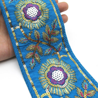 Floral Embroidered and Sequin Braid - 80mm - by the metre - 6898