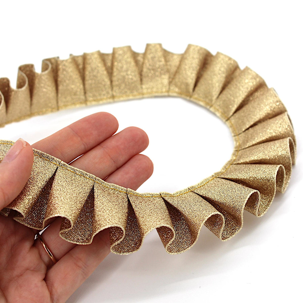 Metallic Box Pleated Ribbon - Gold - 35mm - by the metre - 5618