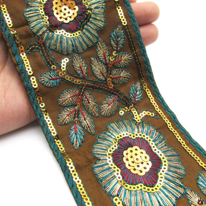 Floral Embroidered and Sequin Braid - 80mm - by the metre - 6898