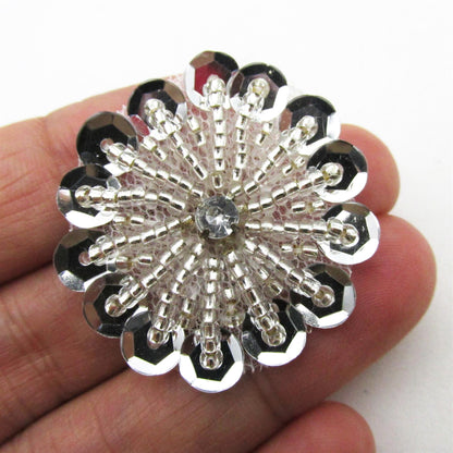 Beaded Sequin Flower Motif With Diamante 30mm 7741