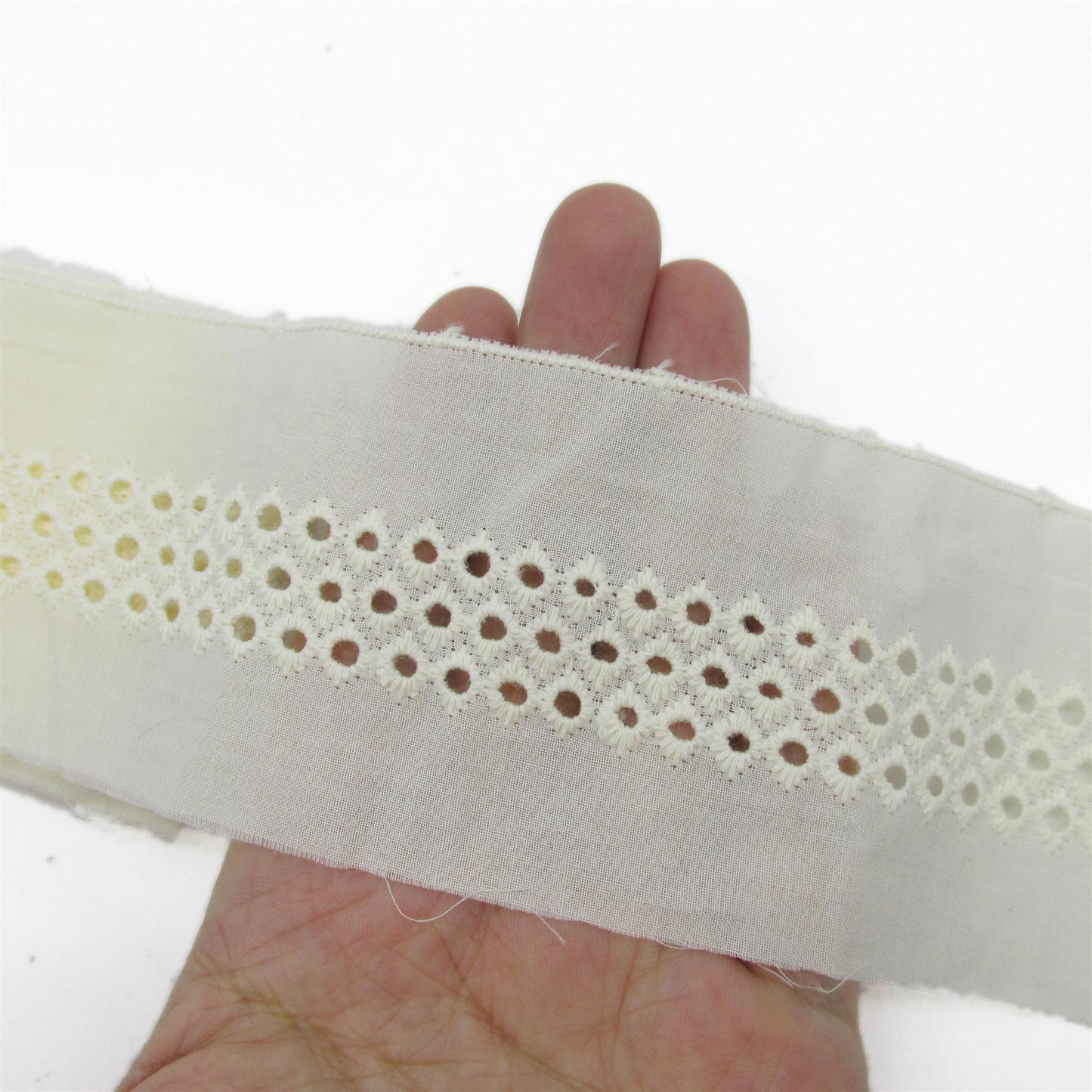 Broderie Anglaise Circle Centre Panel - Cream - 60mm - by the metre - 5424