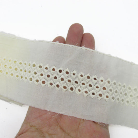 Broderie Anglaise Circle Centre Panel - Cream - 60mm - by the metre - 5424