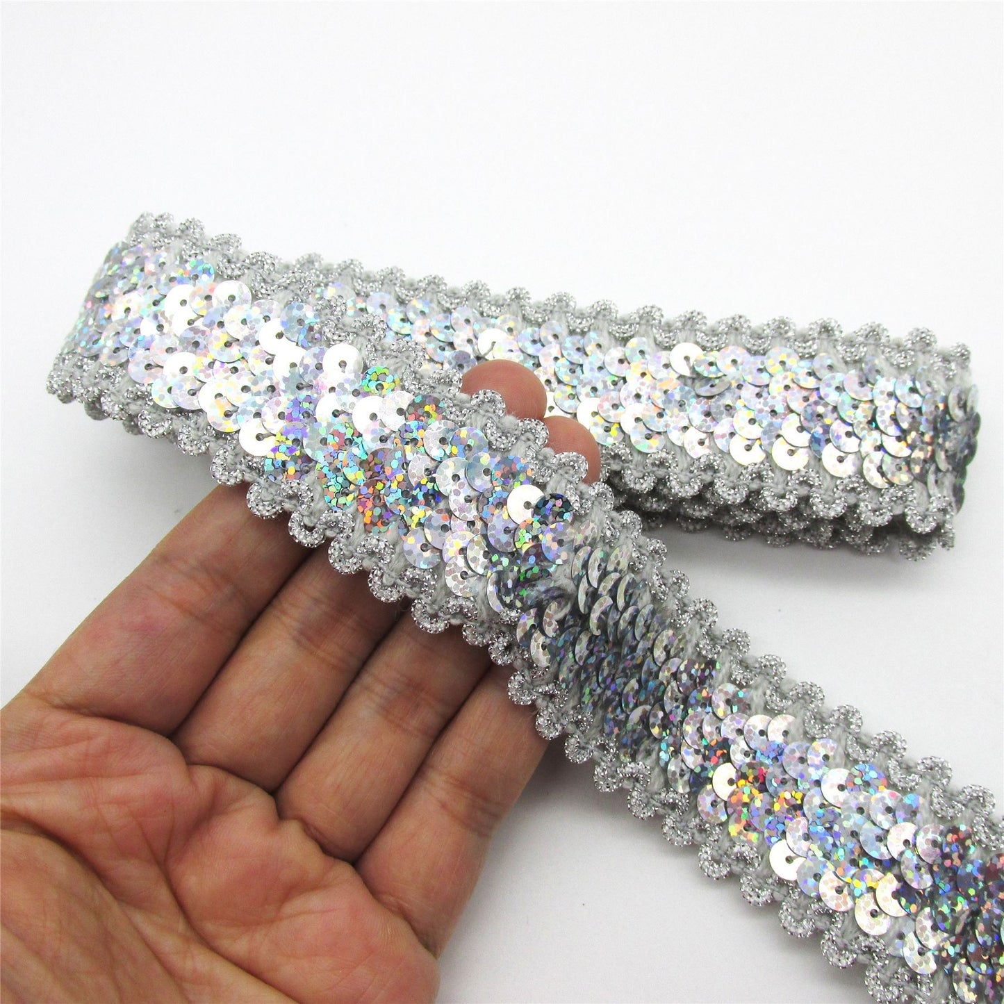 Hologram Sequin Stretch Braid - 35mm - by the metre - 7998