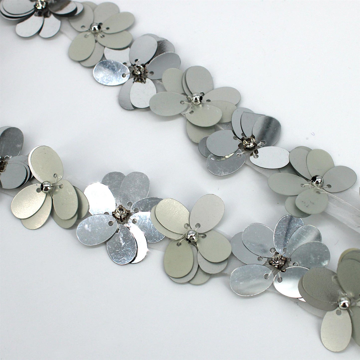 Large Sequin Flower Braid with Diamante - 30mm - by the metre - 9293
