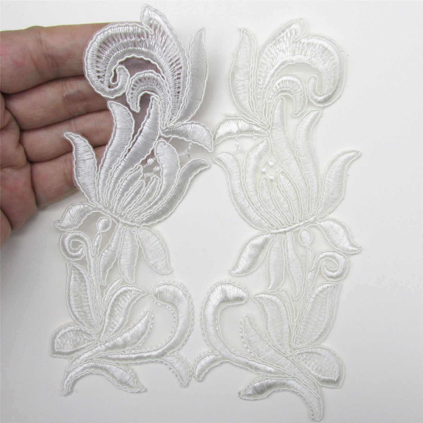 Satin Double Leaf Motifs - Ivory - 172mm - Pair - 8682