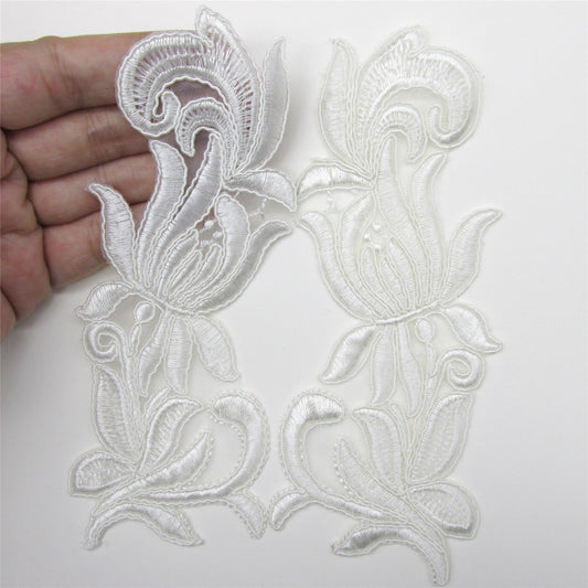 Satin Double Leaf Motifs - Ivory - 172mm - Pair - 8682