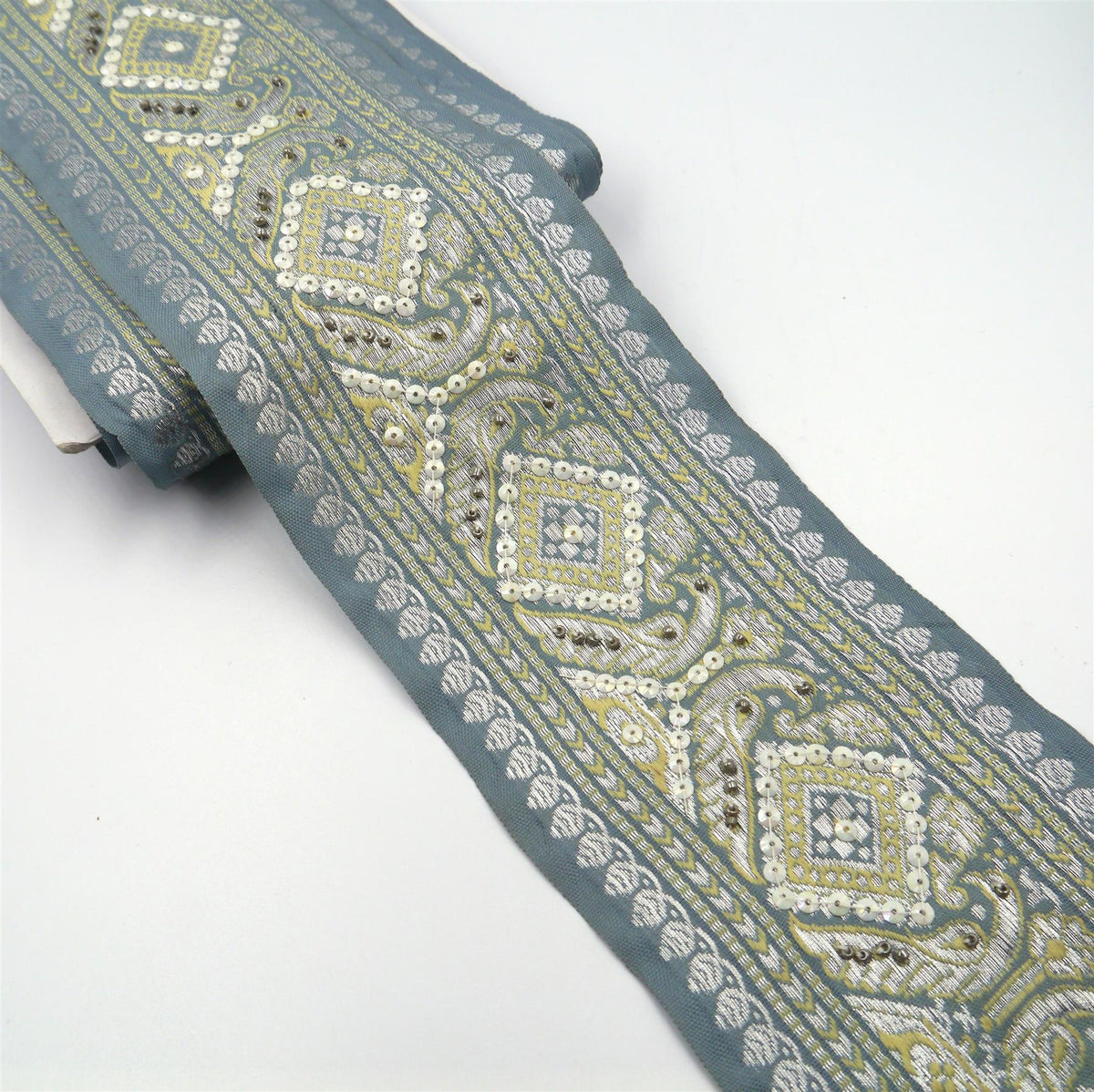 Diamond Embroidered and Sequin Braid - 90mm - by the metre - 8835