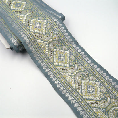 Diamond Embroidered and Sequin Braid - 90mm - by the metre - 8835