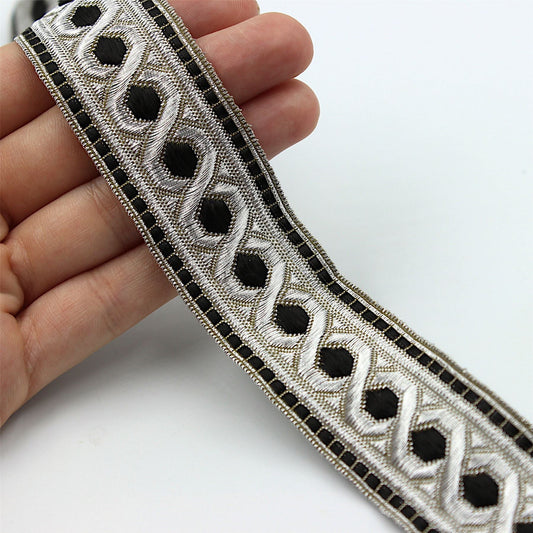 Metallic Braid With Threads Silver Black 30mm 9197