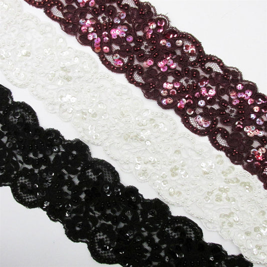 Beaded & Embroidered Lace - by the metre - 7252