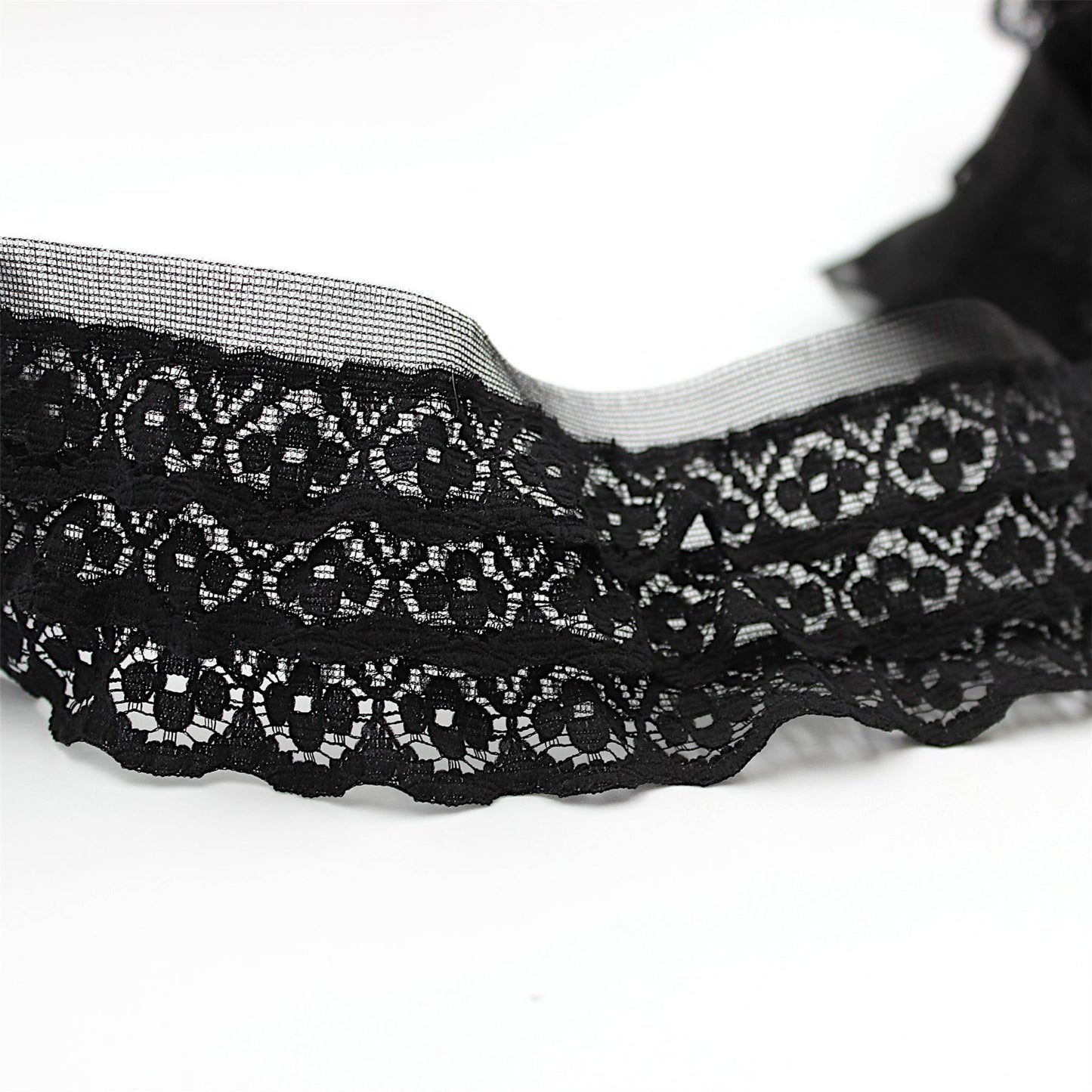 3 Layer Gathered Lace Frill BLACK 50mm 9076