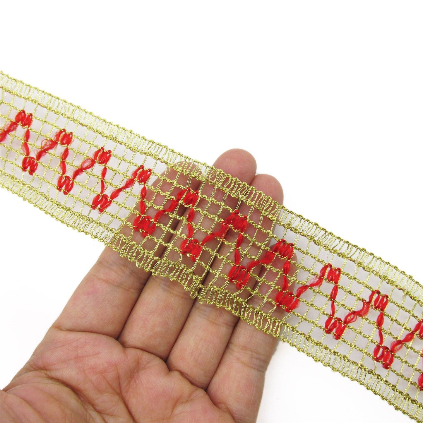 Metallic Square Pattern Lace Zigzag - Gold - 40mm - by the metre - 8331