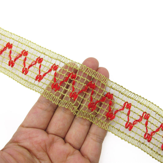 Metallic Square Pattern Lace Zigzag - Gold - 40mm - by the metre - 8331