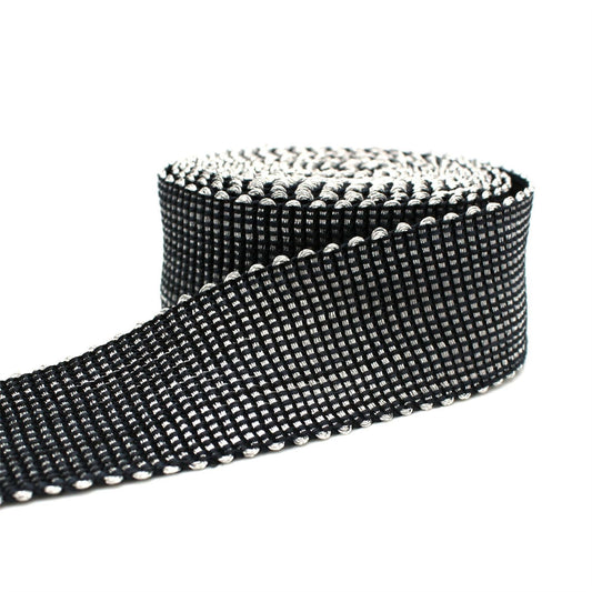 Metallic Woven Braid with Black Check Effect - by the metre - 7704