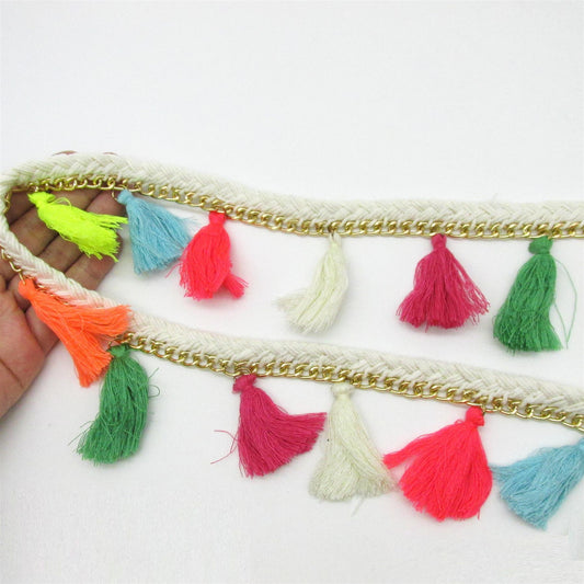 Tassel and Chain Fringe - Multi - 70mm - 6320