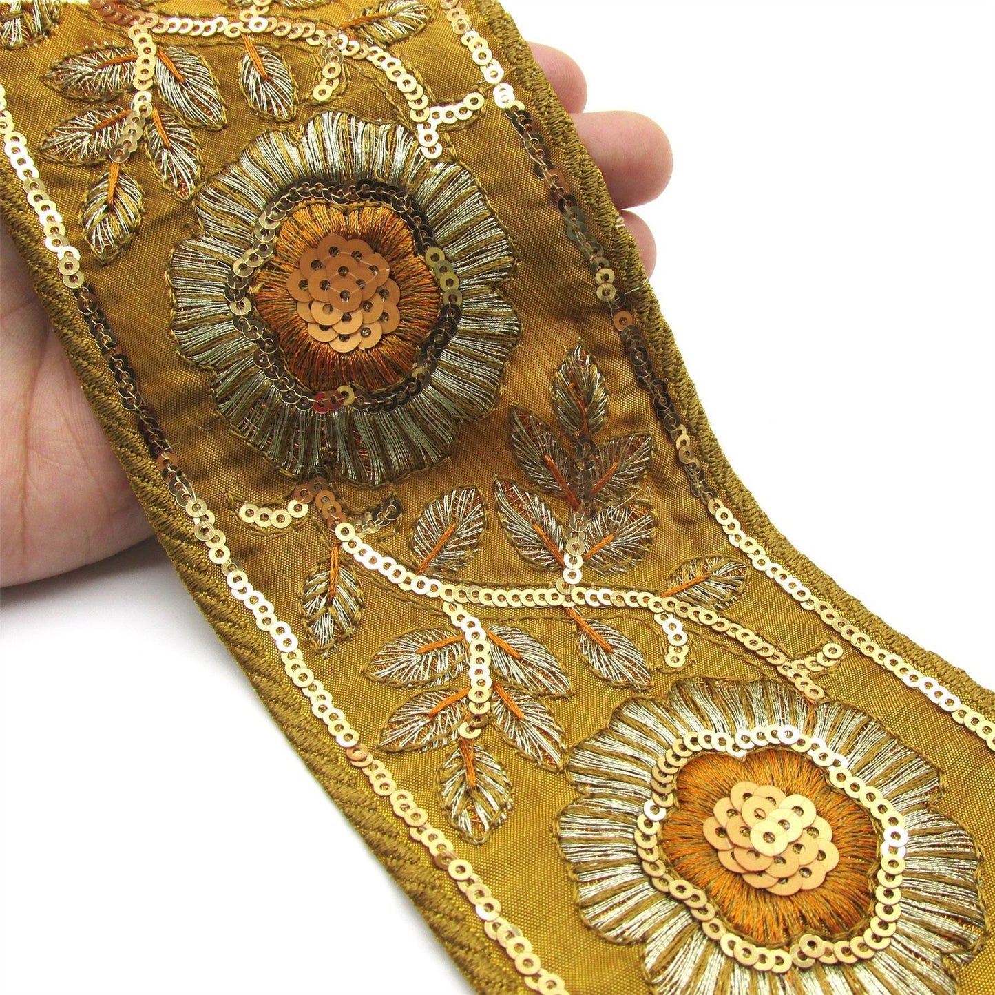 Floral Embroidered and Sequin Braid - 80mm - by the metre - 6898