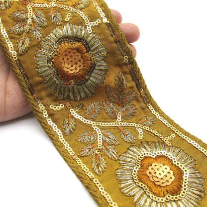 Floral Embroidered and Sequin Braid - 80mm - by the metre - 6898