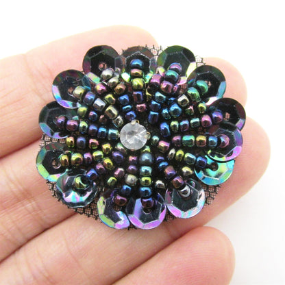 Beaded Sequin Flower Motif With Diamante 30mm 7741