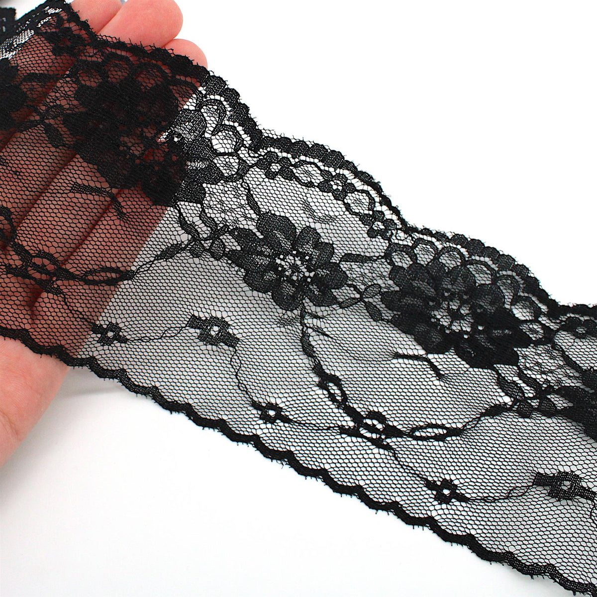 Wide Lace with Flowers - Black - 85mm - by the metre - 5411