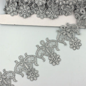 Floral Guipure Lace SILVER 65mm 6568