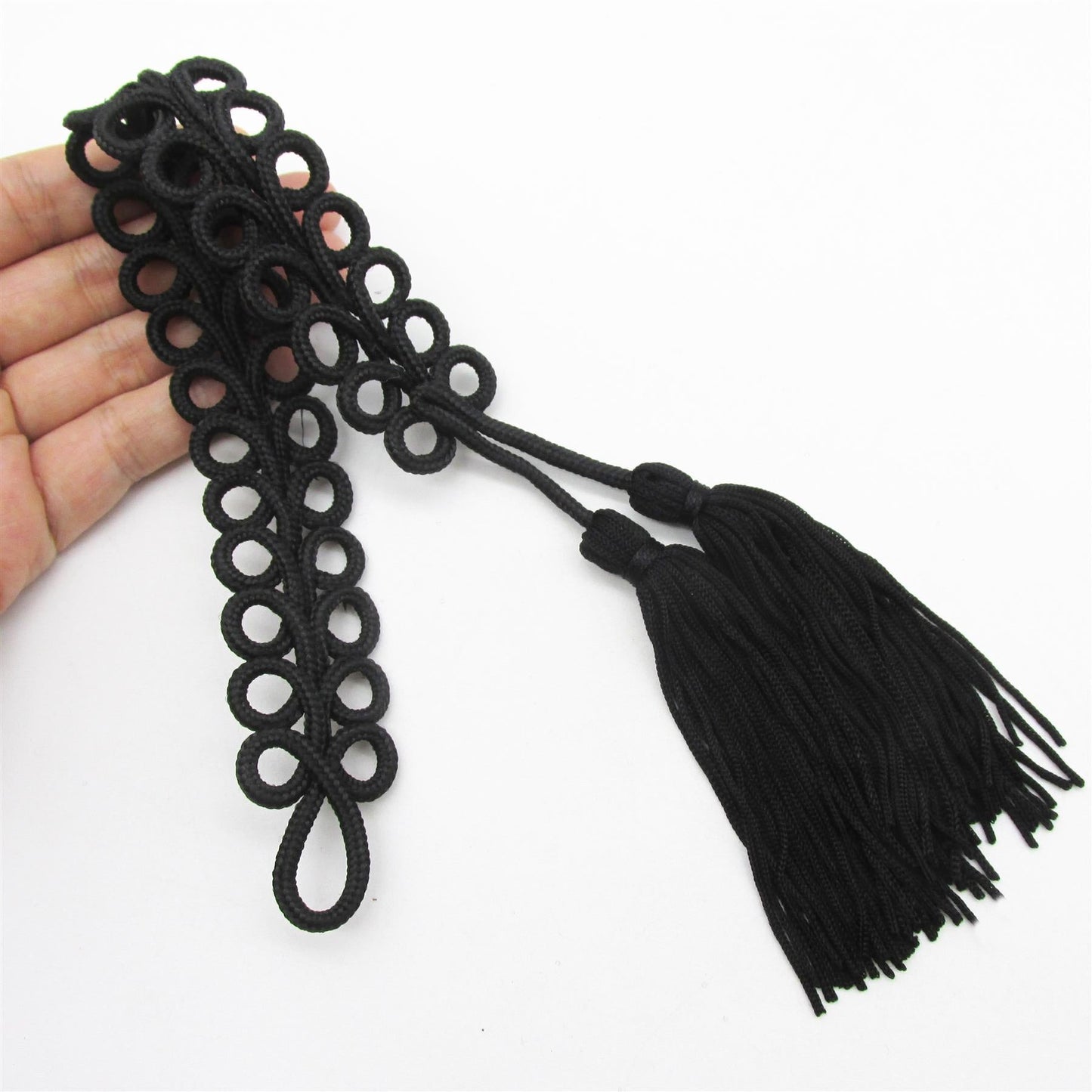 Black Looped Cord Applique with Double Tassel - 8604