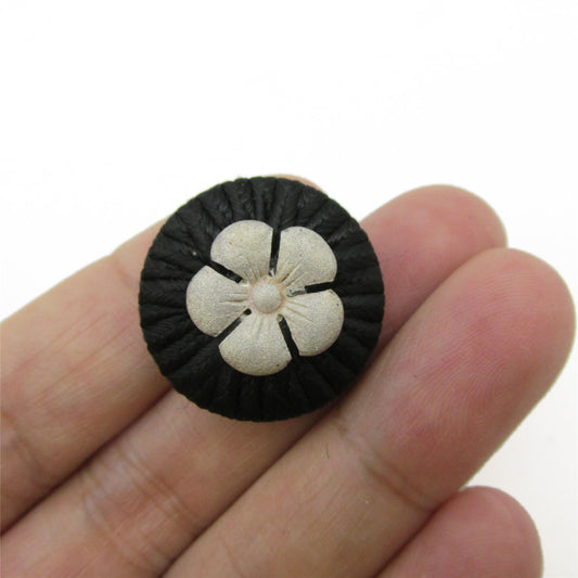 Corded Button with Metal Flower - Black - 23mm - 5304